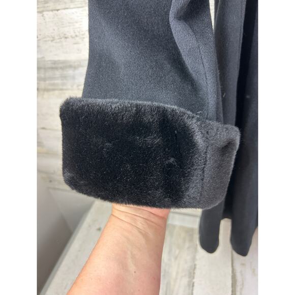 Steve by Searle womens 10 Black Wool Coat Faux Fur Trim Satin Lining Vintage - Picture 7 of 7